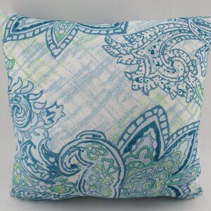 14" Blue and White Pillow made crisscross style in reverse side.